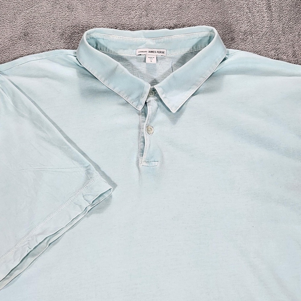 James Perse Polo Shirt Mens 2XL Blue Supima Cotton Jersey Made In USA Casual